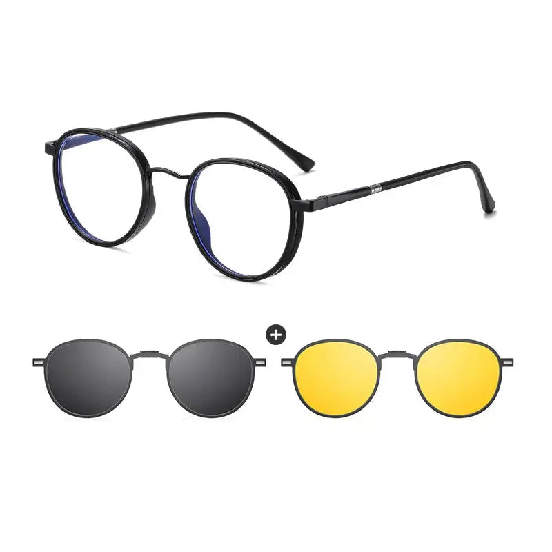 Gmei 770671 Unisex Full Rim Oval Alloy Frames With Clip On Sunglasses FuzWeb
