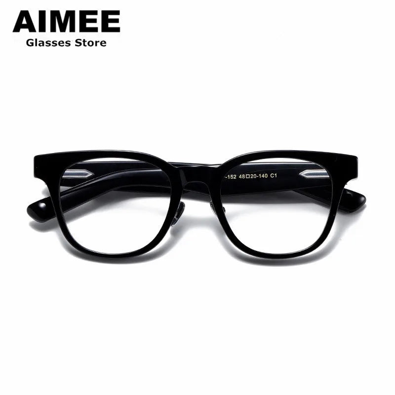 Aimee Unisex Full Rim Square Titanium Acetate Eyeglasses 14152 Full Rim Aimee Black  