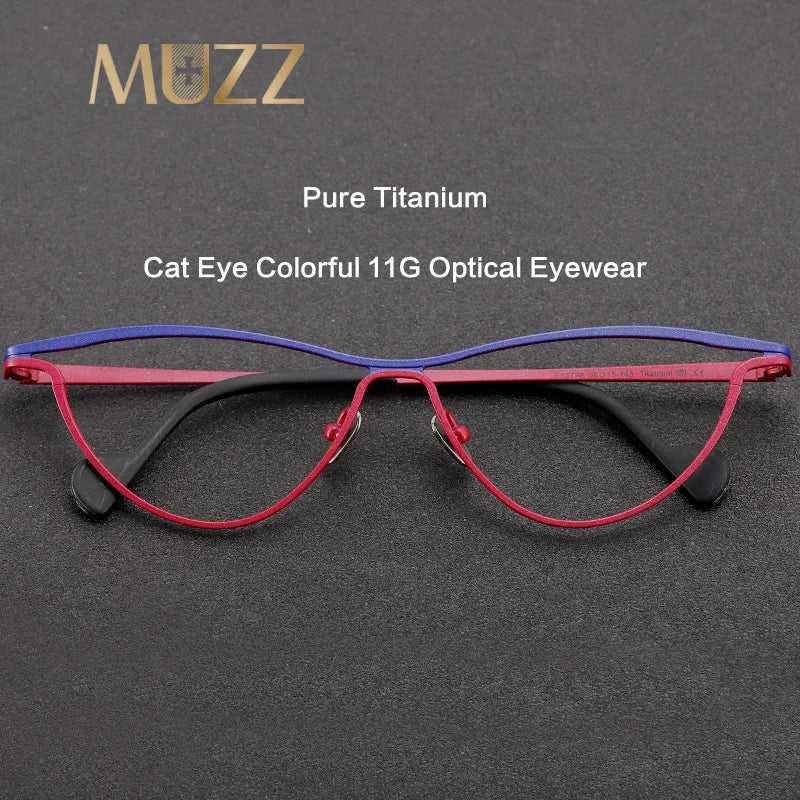 Muzz Women's Full Rim Oval Cat Eye Titanium Eyeglasses 61545 Full Rim Muzz   