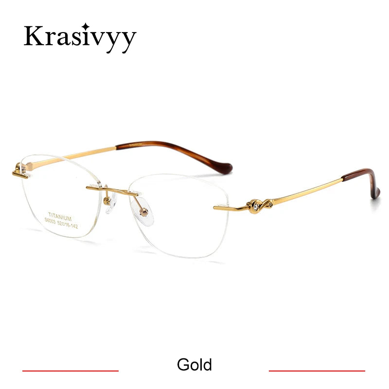 Krasivyy Women's Rimless Oval Square Titanium Eyeglasses 6003 Rimless Krasivyy Gold  