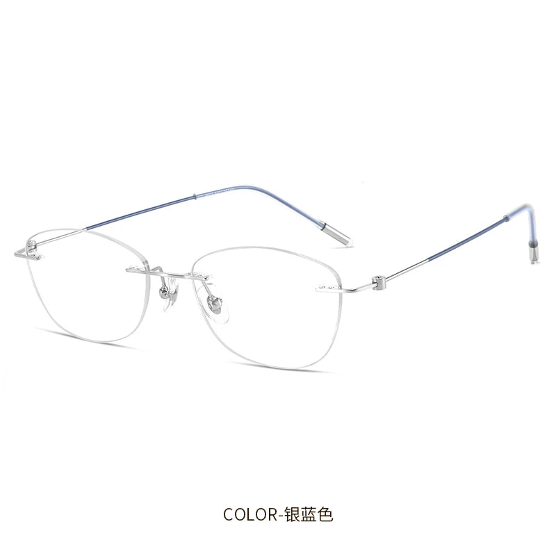 Reven Jate Women's Rimless Oval Cat Eye Titanium Eyeglasses 6071 Rimless Reven Jate silver blue