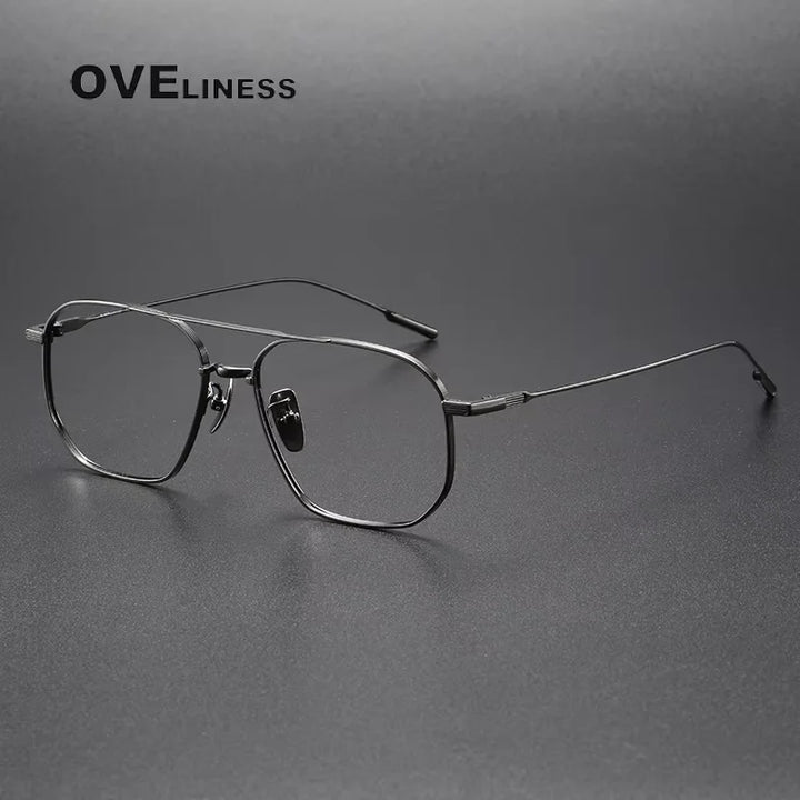 Oveliness Women's Full Rim Square Double Bridge Titanium Eyeglasses 13353 Full Rim Oveliness gun  