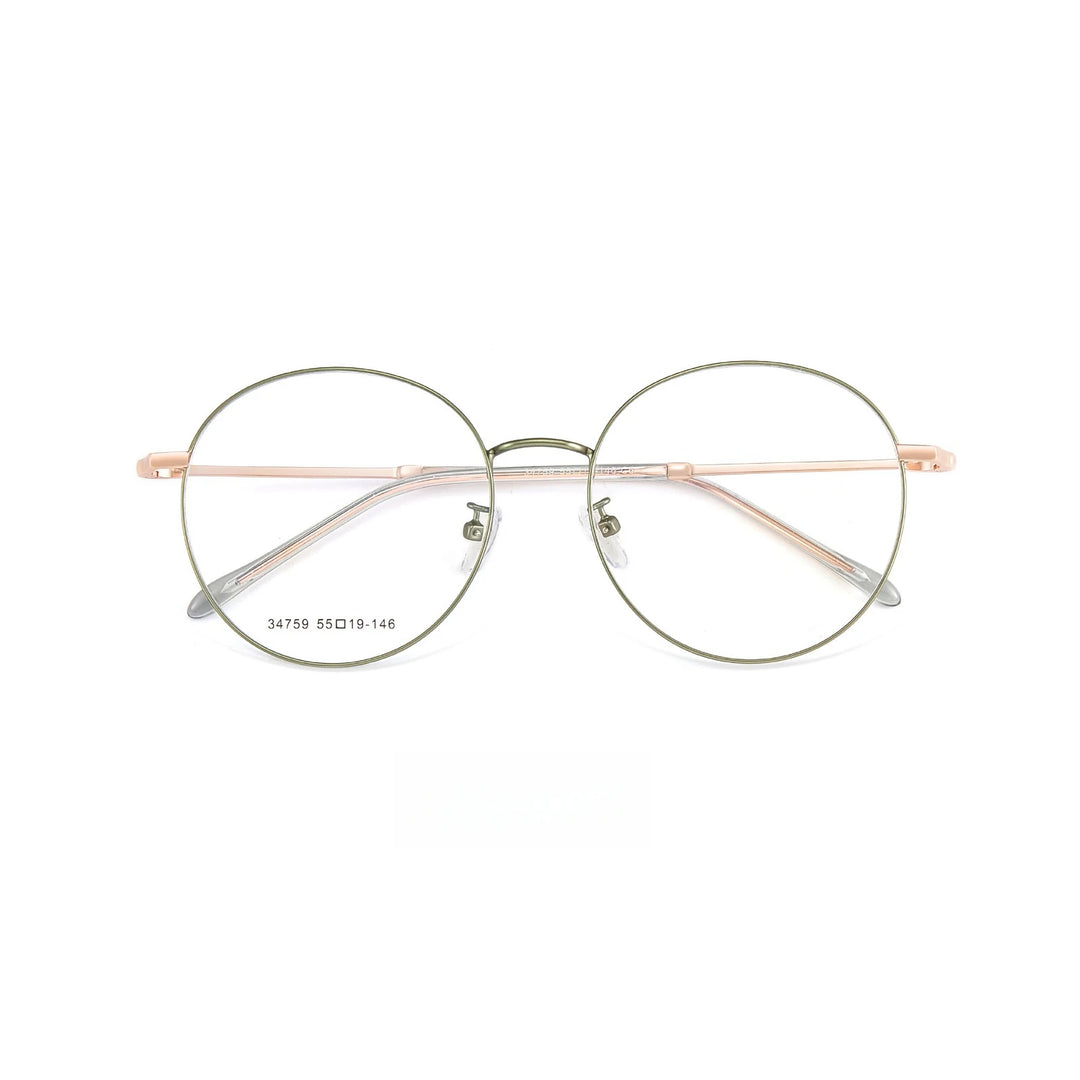 Yimaruili Unisex Full Rim Big Round Alloy Eyeglasses 34759 Full Rim Yimaruili Eyeglasses Green Rose Gold C  