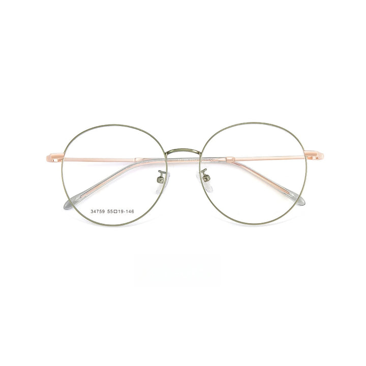 Yimaruili Unisex Full Rim Big Round Alloy Eyeglasses 34759 Full Rim Yimaruili Eyeglasses Green Rose Gold C  