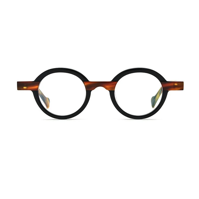 Black Mask Unisex Full Rim Small Round Acetate Eyeglasses 19231 Full Rim Black Mask Amber Black  