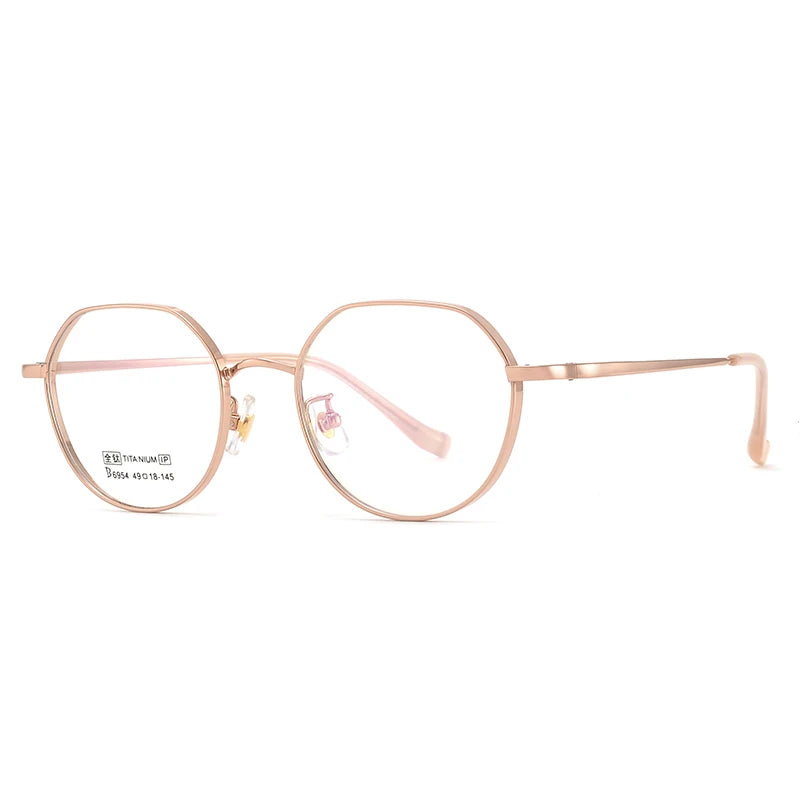 Bclear Unisex Full Rim Small Flat Top Round Titanium Eyeglasses 6954 Full Rim Bclear Rose Gold  