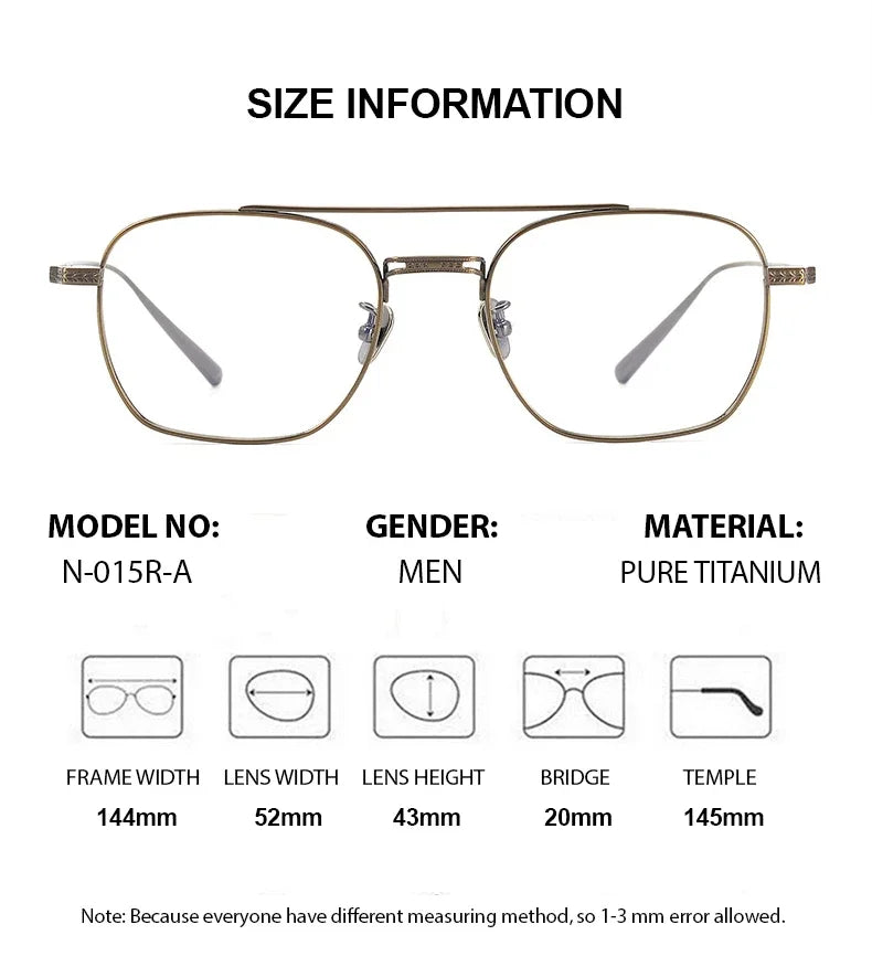 Summer Flower Men's Full Rim Square Double Bridge Titanium Eyeglasses 777115