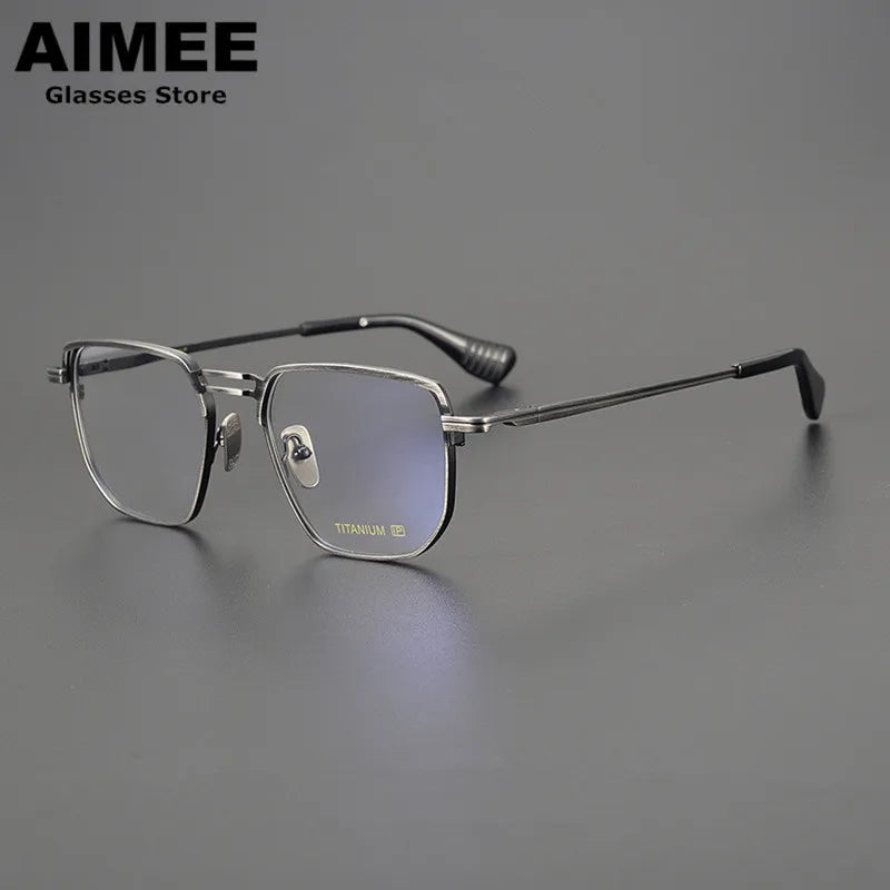 Aimee Unisex Full Rim Big Square Double Bridge Titanium Eyeglasses 942153