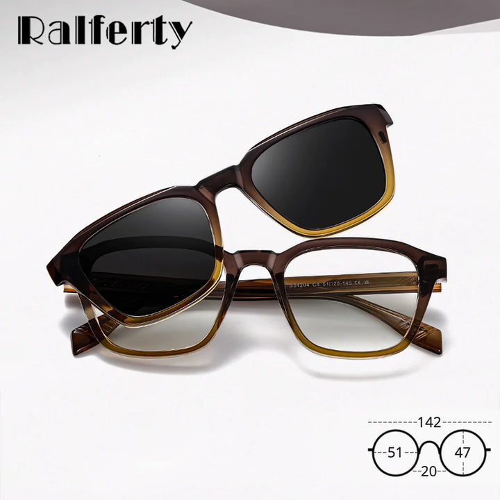 Ralferty Unisex Full Rim Square Tr 90 Alloy Eyeglasses Clip On Sunglasses 334204