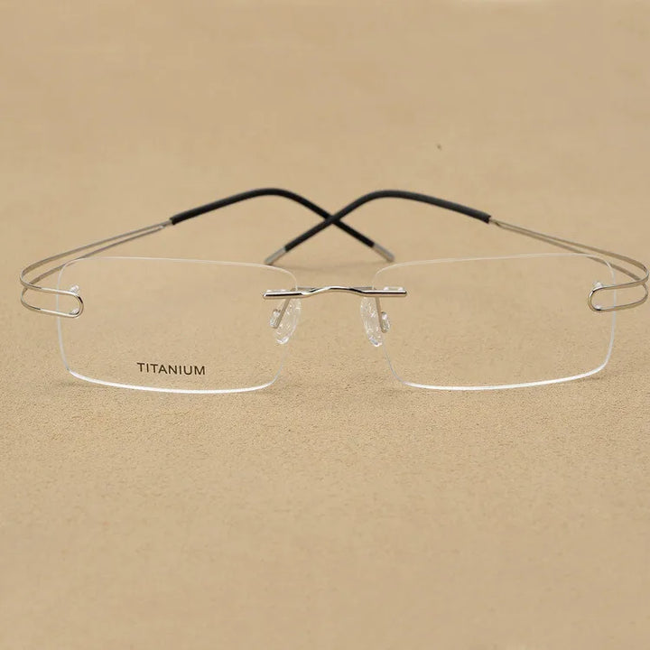 CCspace Unisex Rimless Rectangle Titanium Alloy Eyeglasses 300880 Rimless CCSpace Silver  