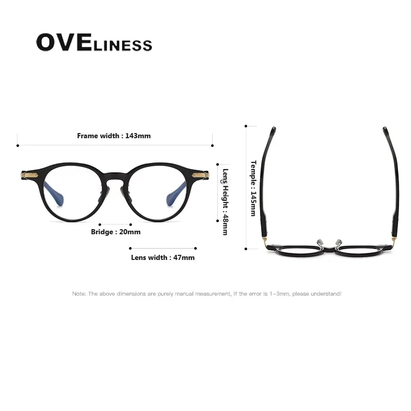 Oveliness Unisex Full Rim Round Oval Acetate Titanium Eyeglasses 80853 Full Rim Oveliness