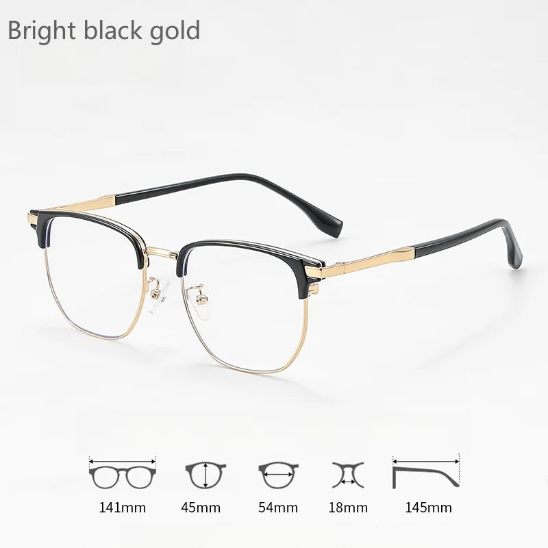 KatKani Mens Full Rim Browline Round Titanium Eyeglasses 8052-1 Full Rim KatKani Eyeglasses Black gold  