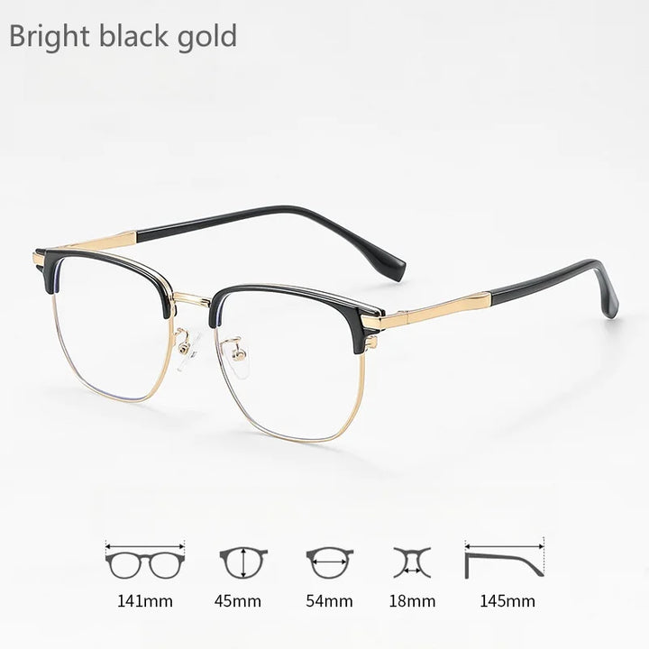KatKani Mens Full Rim Browline Round Titanium Eyeglasses 8052-1 Full Rim KatKani Eyeglasses Black gold  