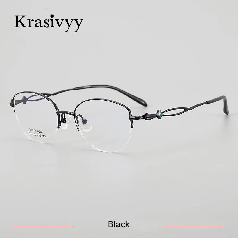 Krasivyy Women's Semi Rim Oval Round Titanium Eyeglasses 443011 Semi Rim Krasivyy Black  