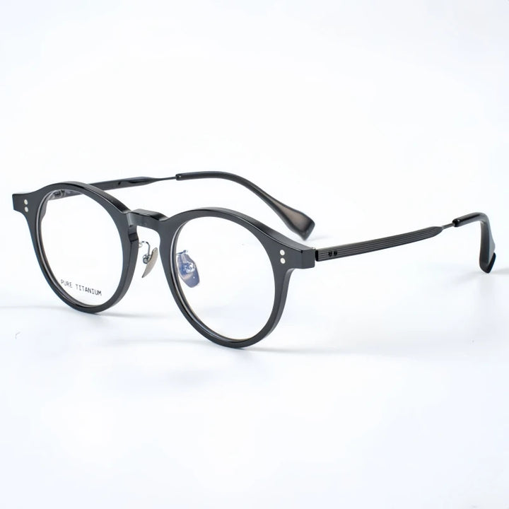Yimaruili Unisex Full Rim Round Acetate Titanium Eyeglasses 22033