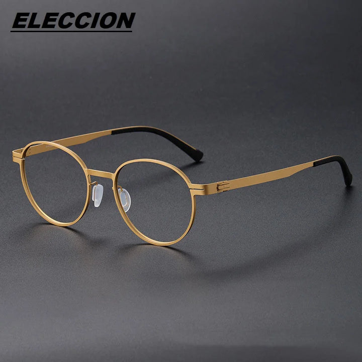 Eleccion Unisex Full Rim Round Screwless Titanium Eyeglasses 80994 Full Rim Eleccion Gold CHINA