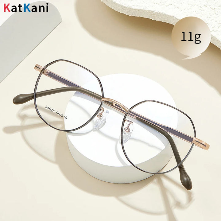 KatKani Women's Full Rim Flat Top Polygon Alloy Eyeglasses 3462 Full Rim KatKani Eyeglasses   