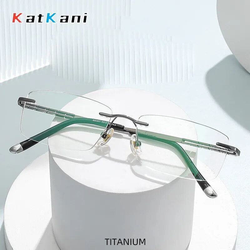 KatKani Unisex Rimless Square Titanium Eyeglasses 66070 Rimless KatKani Eyeglasses   
