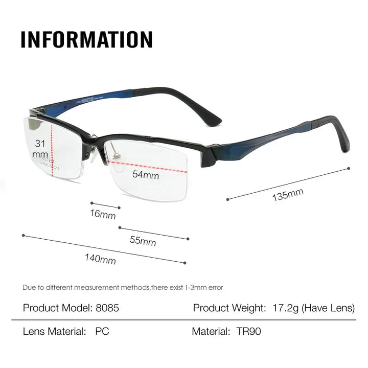 Aror Unisex Semi Rim Square Brow Line Tr 90 Titanium Eyeglasses 38085