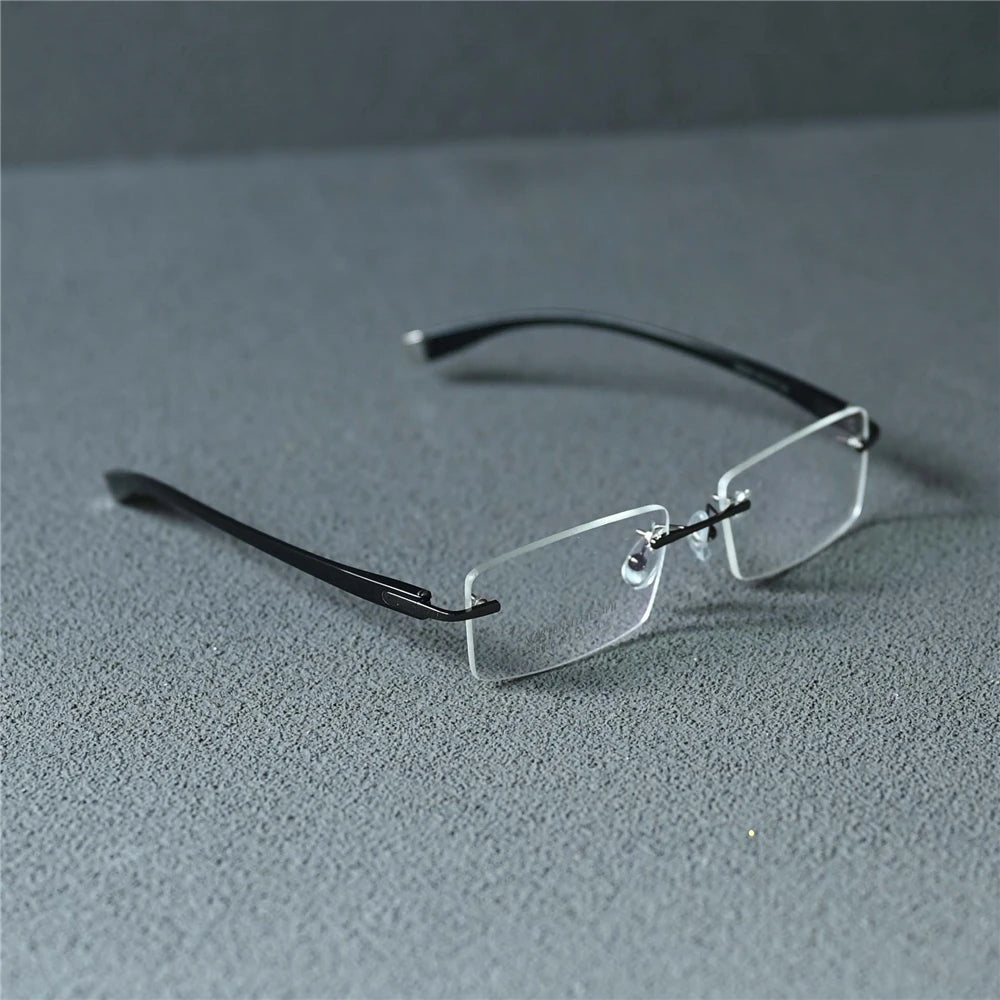 Cubojue Men's Rimless Square Alloy Acetate Eyeglasses 58026 Reading Glasses Cubojue M3 grey