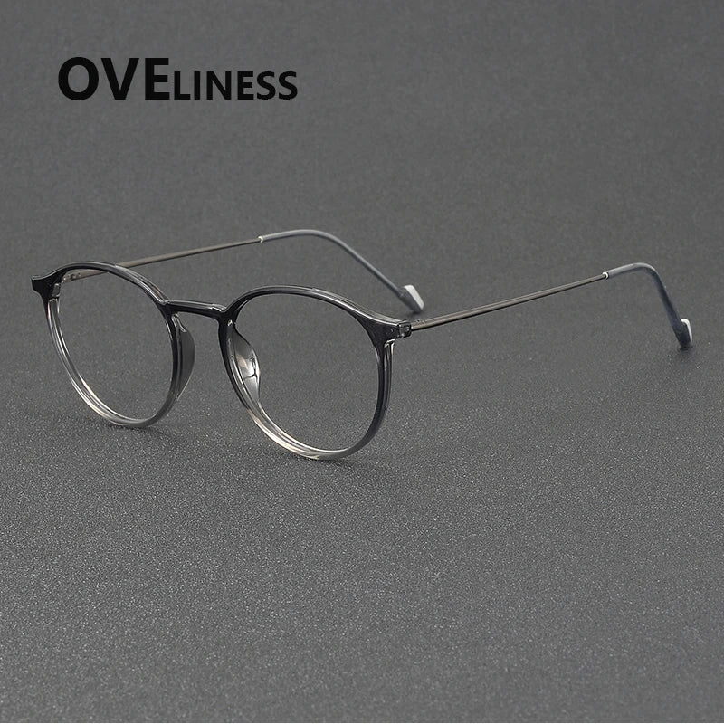 Oveliness Women's Full Rim Round Acetate Titanium Eyeglasses 72347 Full Rim Oveliness grey gun