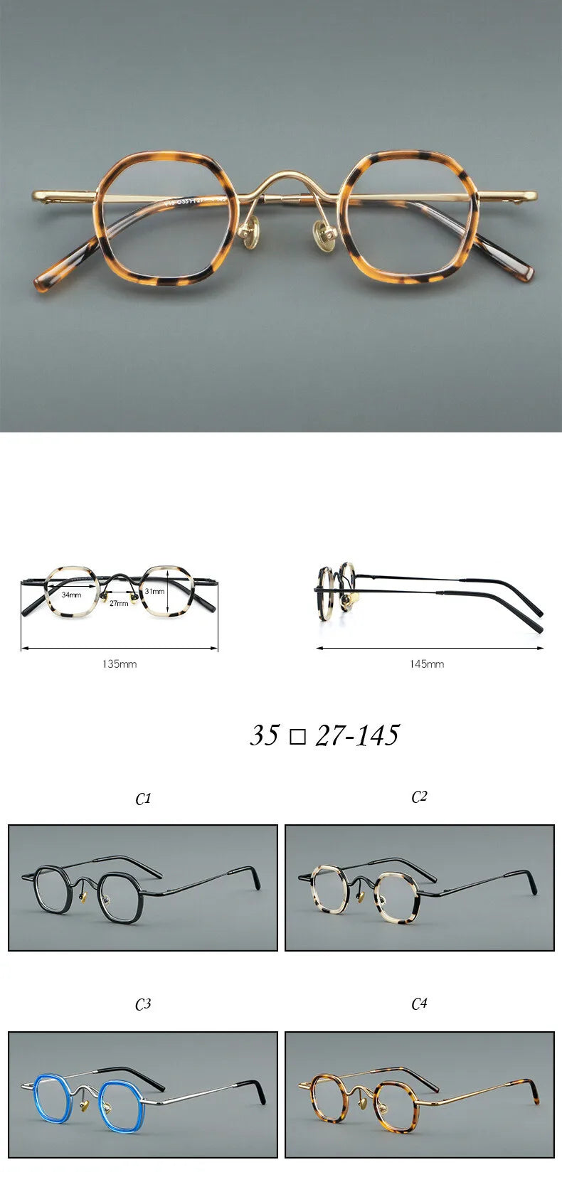 CCspace Women's Full Rim Round Acetate Alloy Reading Glasses 310888