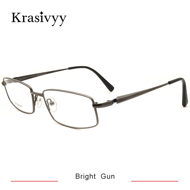 Krasivyy Mens Full Rim Square Titanium Eyeglasses Kr14023 Full Rim Krasivyy Bright Gun  