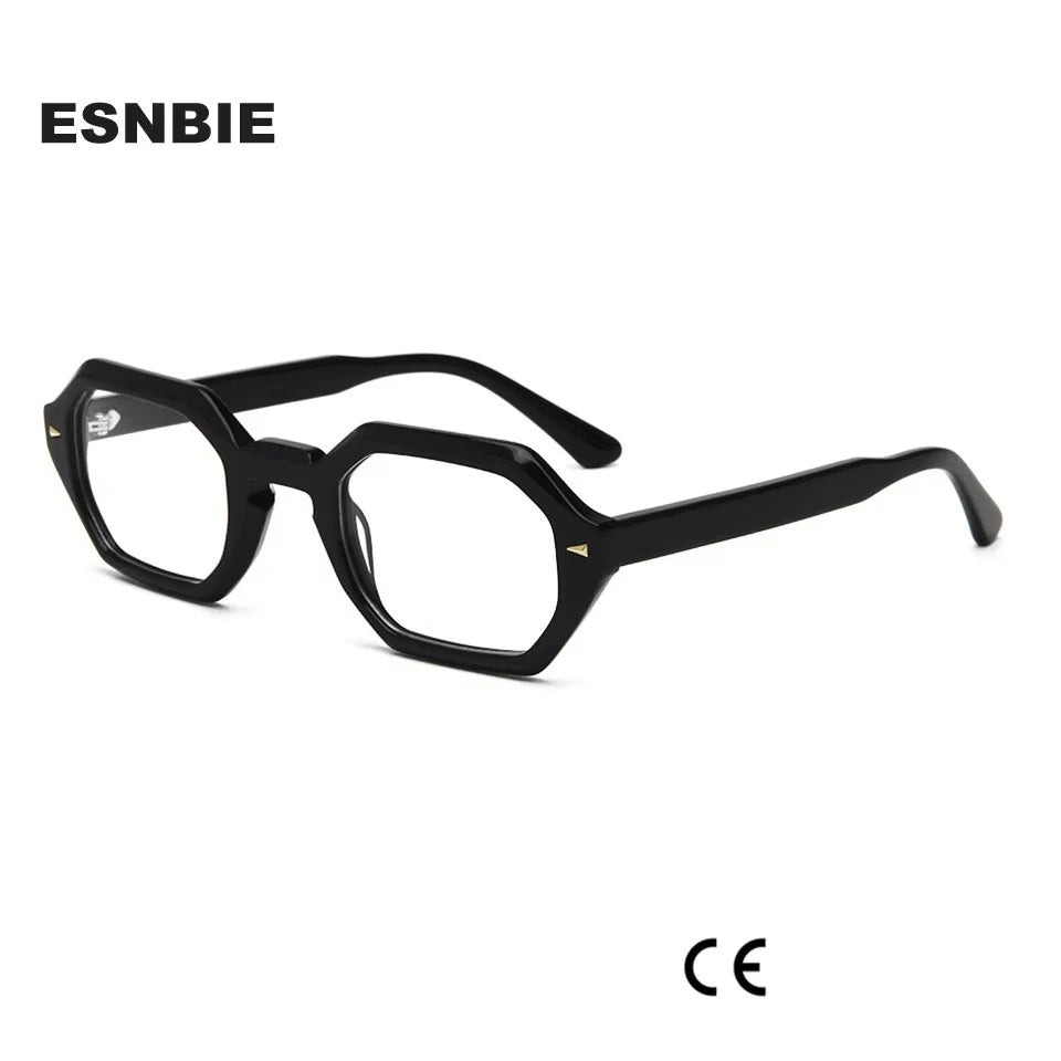 Esnbie Unisex Full Rim Flat Top Hexagon Oval Acetate Eyeglasses 2417 Full Rim Esnbie   