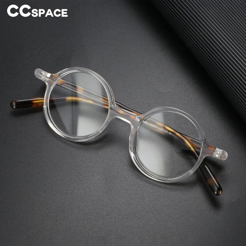 CCspace Unisex Full Rim Round Acetate Eyeglasses 56056 Full Rim CCspace   