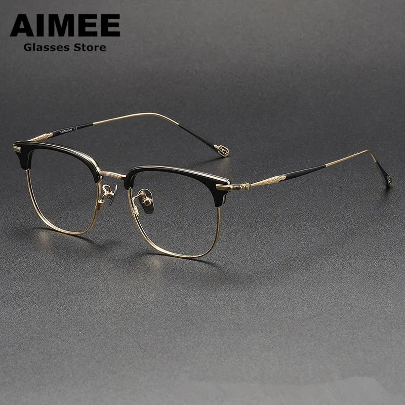 Aimee Unisex Full Rim Square Titanium Acetate Eyeglasses 980901 Full Rim Aimee Black-Golden