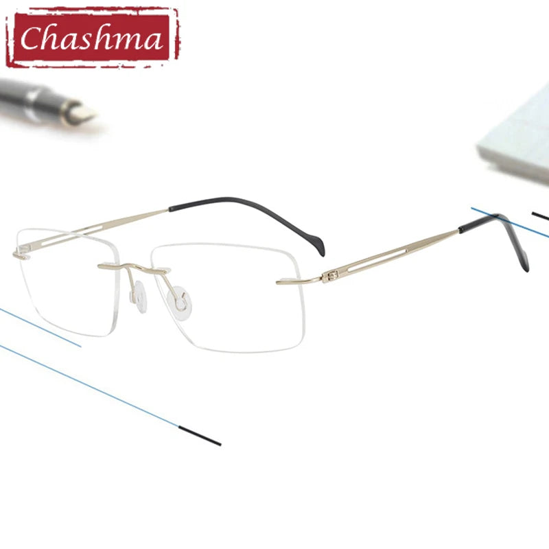 Chashma Unisex Rimless Square Titanium Customizable Lens Eyeglasses 54019