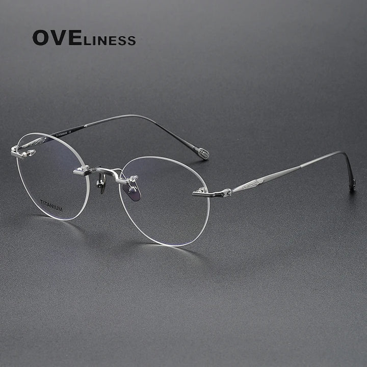 Oveliness Unisex Rimless Round Titanium Eyeglasses 80955 Rimless Oveliness silver  