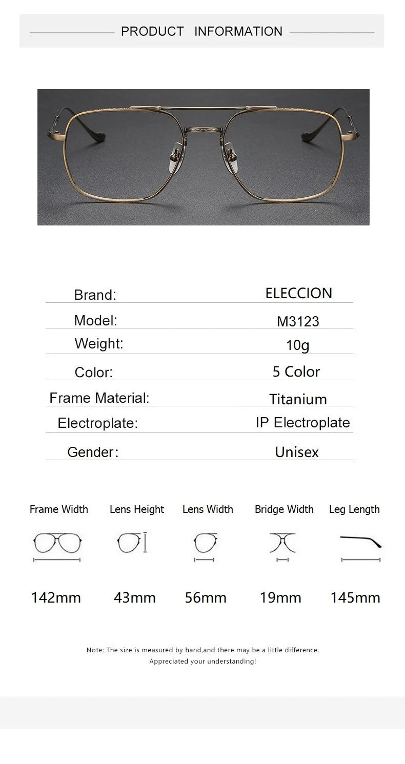 Eleccion Unisex Full Rim Square Double Bridge Titanium Eyeglasses 3123