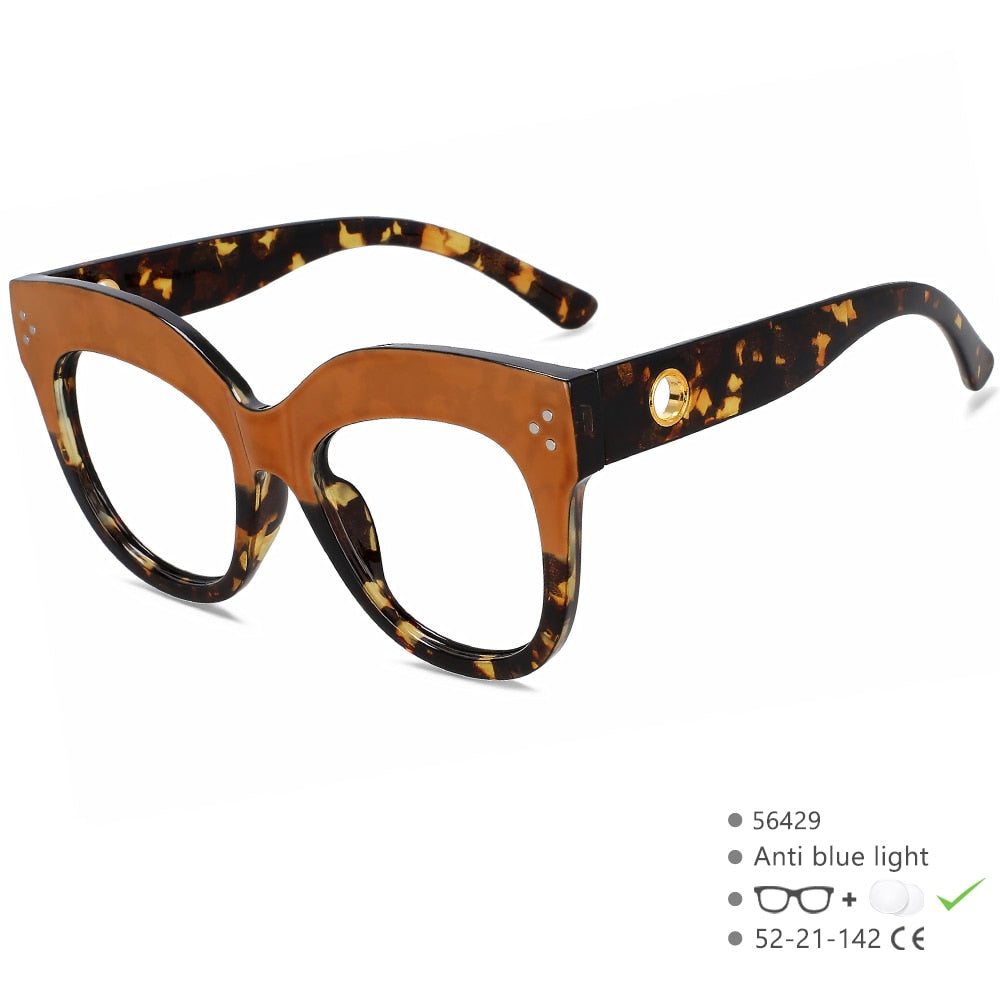 CCSpace Women's Full Rim Cat Eye PC Plastic Eyeglasses 56429 Full Rim CCspace GreyLeopard  
