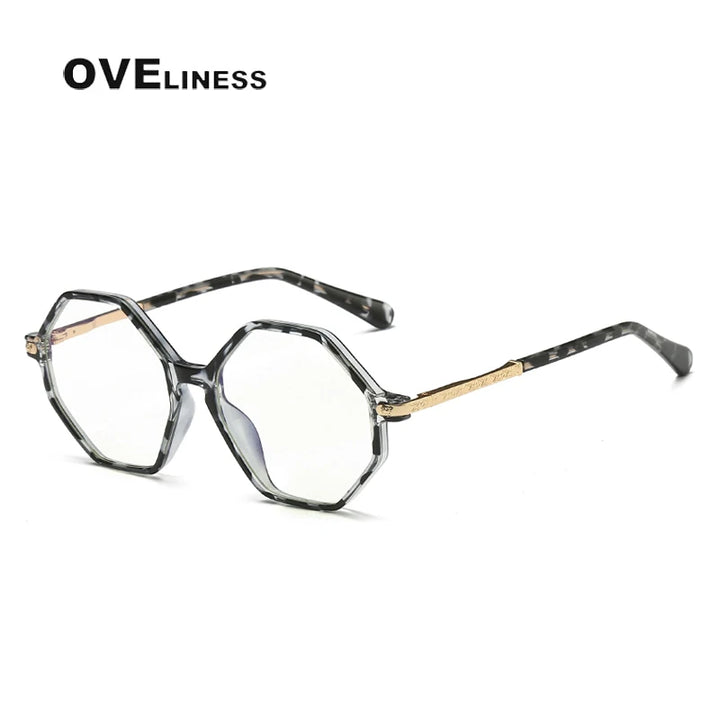 Oveliness Unisex Youth's Full Rim Polygon Tr 90 Alloy Eyeglasses 20202 Full Rim Oveliness lnk wash  