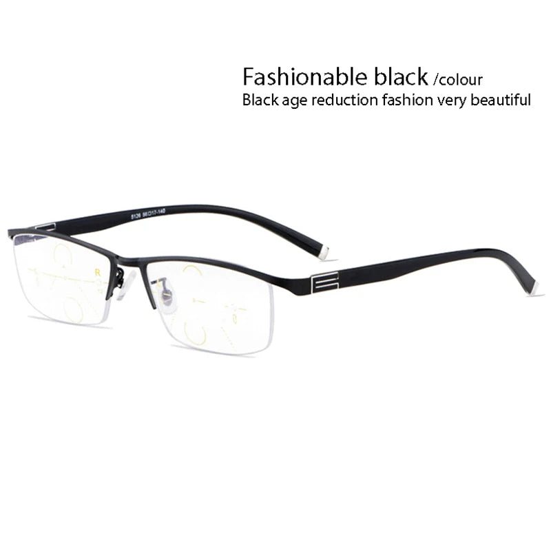 Handoer Unisex Semi Rim Square Alloy Progressive Reading Glasses 56170 Reading Glasses Handoer black +150 