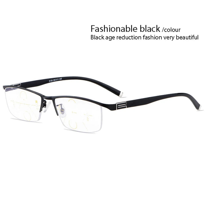 Handoer Unisex Semi Rim Square Alloy Progressive Reading Glasses 56170 Reading Glasses Handoer black +150 