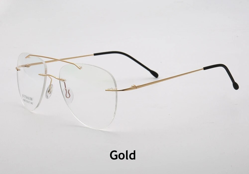 KatKani Unisex Rimless Round Double Bridge Titanium Alloy Eyeglasses R002 Rimless KatKani Eyeglasses Gold  