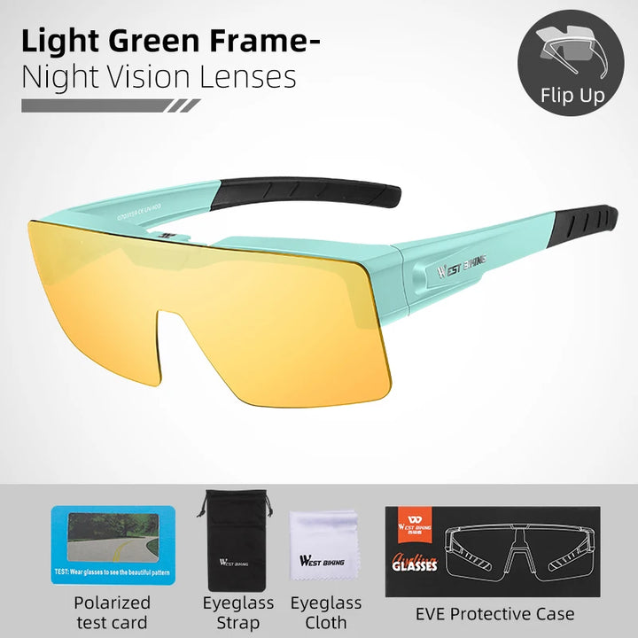 West Biking Unisex Full Rim Square Flip Up Over Frame Sunglasses 940703