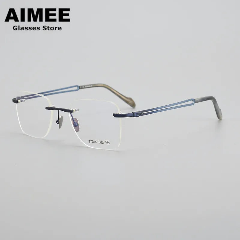 Aimee Unisex Rimless Irregular Square Titanium Eyeglasses 102003 Rimless Aimee   