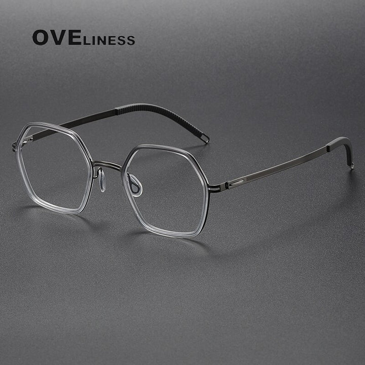 Oveliness Unisex Full Rim Polygon Acetate Titanium Eyeglasses 8202322 Full Rim Oveliness grey gun  