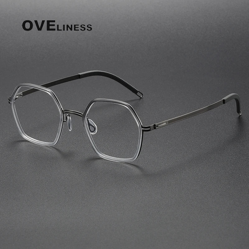 Oveliness Women's Full Rim Hexagon Acetate Titanium Eyeglasses 820222