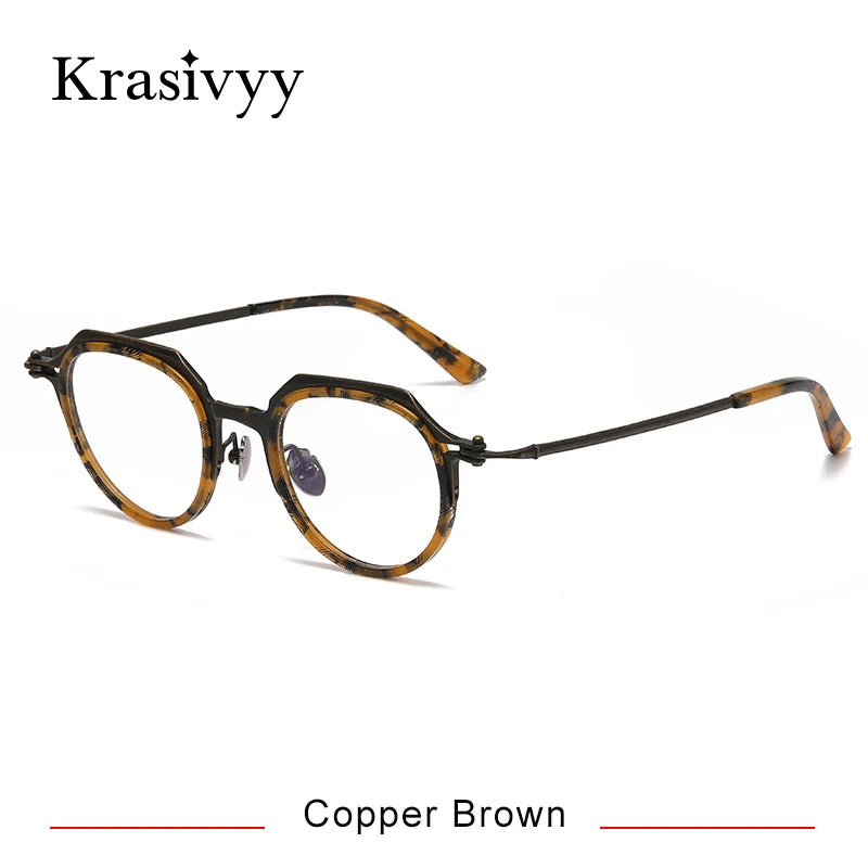 Krasivyy Unisex Full Rim Flat Top Oval Acetate Titanium Eyeglasses 315872