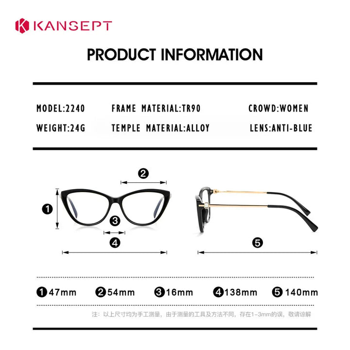 Kansept Women's Full Rim Cat Eye Tr 90 Titanium Reading Glasses 22406