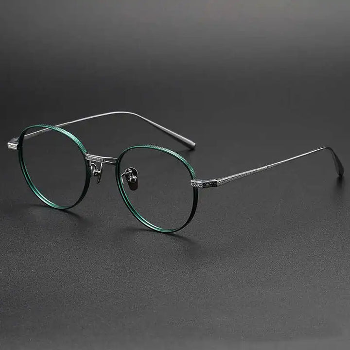 Black Mask Women's Full Rim Round Titanium Eyeglasses 7027 Full Rim Black Mask Green-Silver  