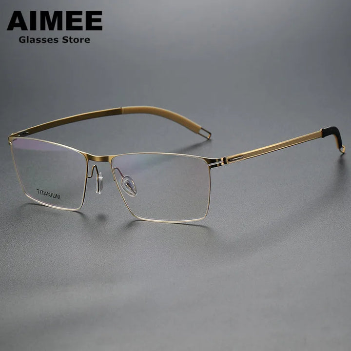 Aimee Unisex Full Rim Square Screwless Titanium Eyeglasses 46119 Full Rim Aimee Golden  