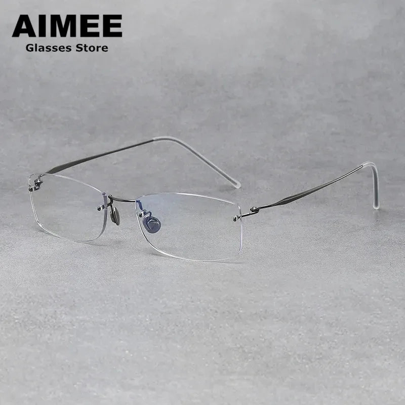 Aimee Unisex Rimless Rectangle Screwless Titanium Eyeglasses 4214 Rimless Aimee Gun-Grey  