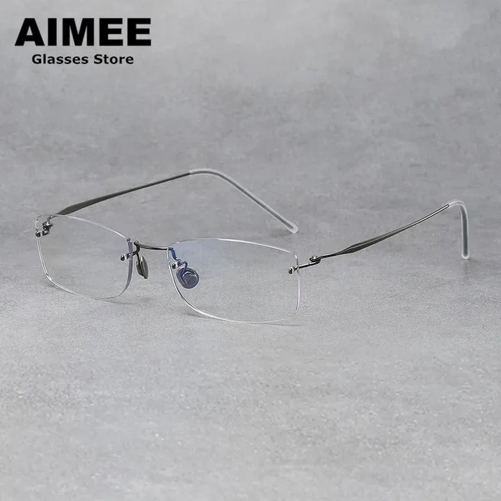 Aimee Unisex Rimless Rectangle Screwless Titanium Eyeglasses 4214 Rimless Aimee Gun-Grey  