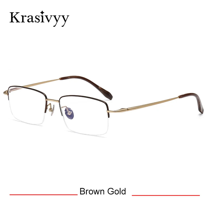 Krasivyy Men's Semi Rim Big Square Titanium Eyeglasses 316088