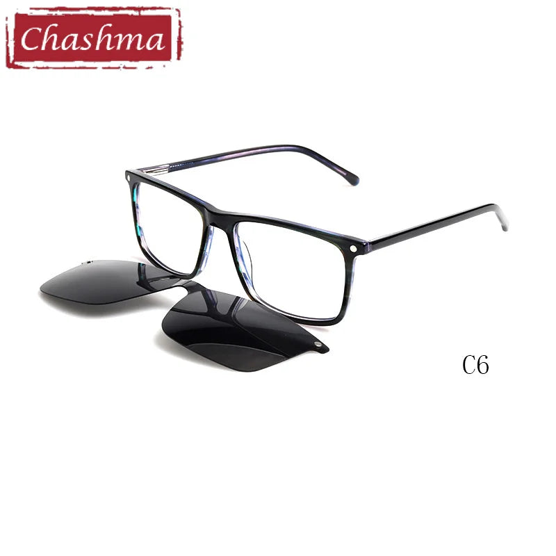 Chashma Unisex Full Rim Square Acetate Eyeglasses Clip On Sunglasses